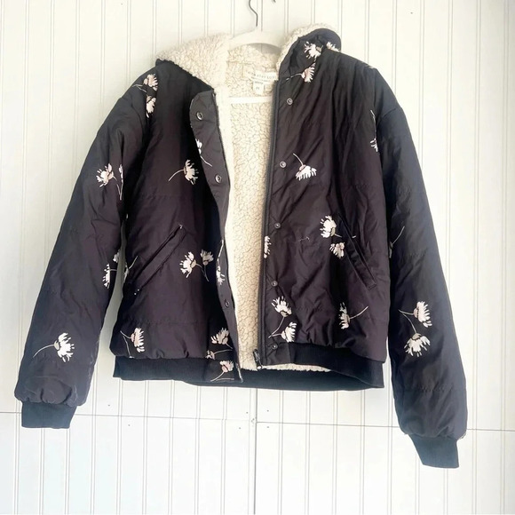 Anthropologie X Saltwater Size M Black Luxe Izzy Floral Puffer Jacket - Picture 4 of 7